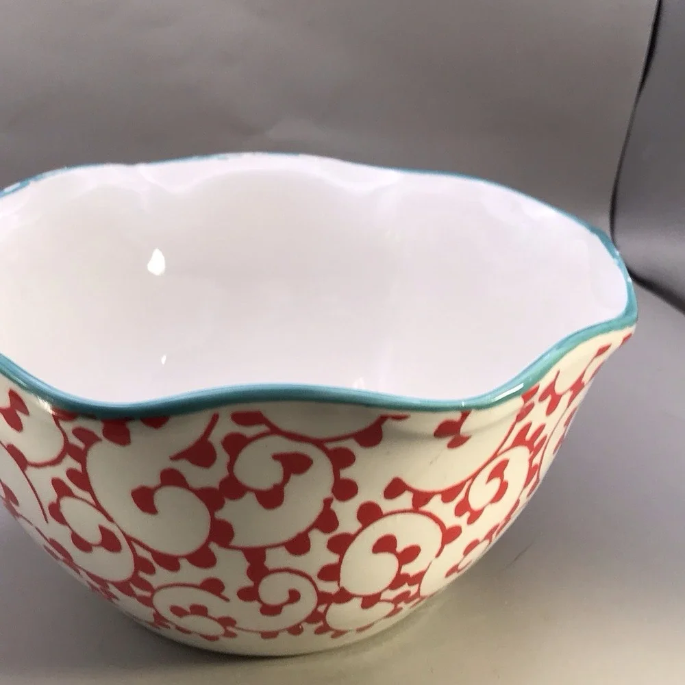 Pioneer‎ Woman Ceramic Red Swirl and Turquoise Bowl Dish 7.5 Inch Diameter
